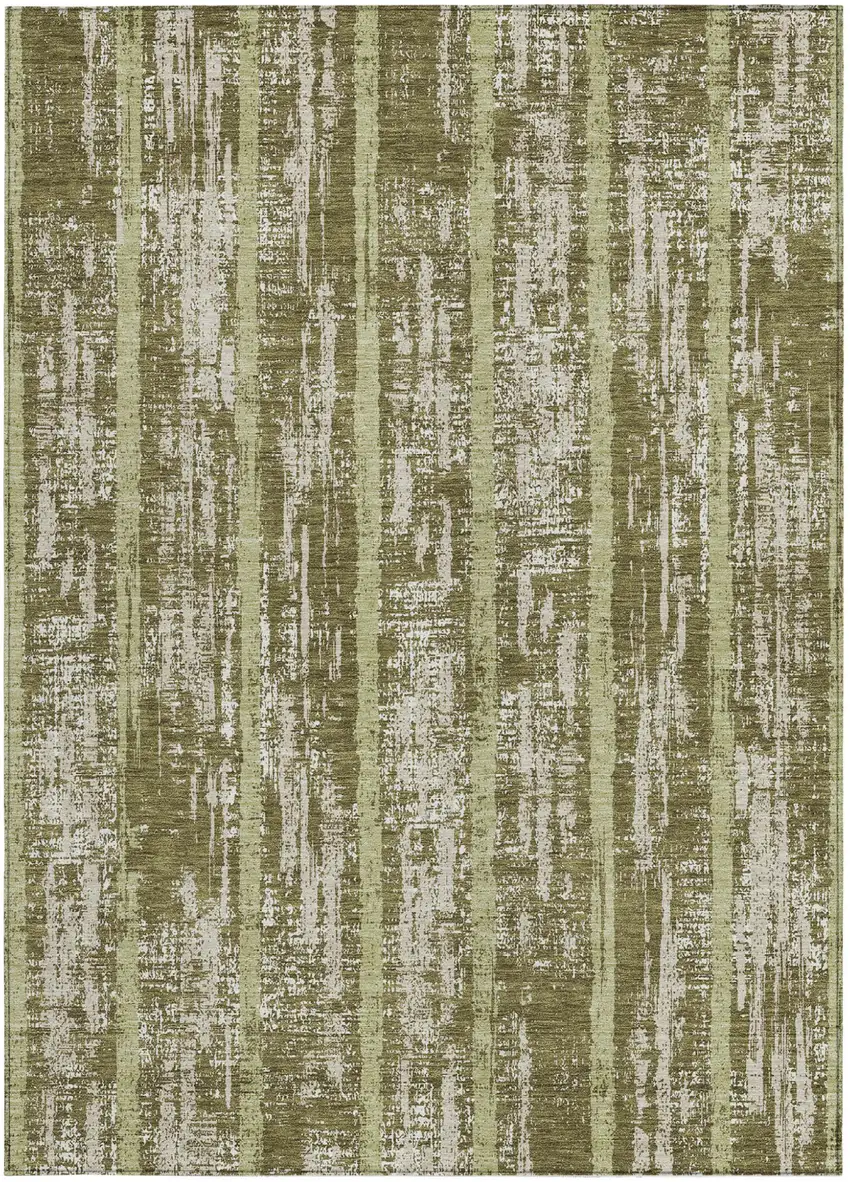 Olive Green Dark Green And Beige Striped Washable Indoor Outdoor Area Rug Photo 4