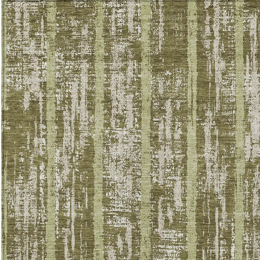 Olive Green Dark Green And Beige Striped Washable Indoor Outdoor Area Rug Photo 7