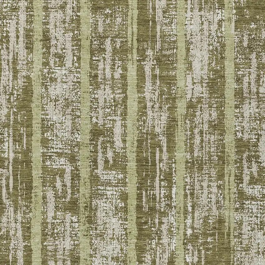 Olive Green Dark Green And Beige Striped Washable Indoor Outdoor Area Rug Photo 6