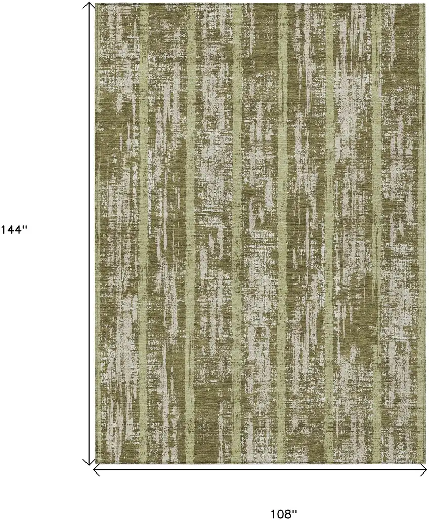 Olive Green Dark Green And Beige Striped Washable Indoor Outdoor Area Rug Photo 3