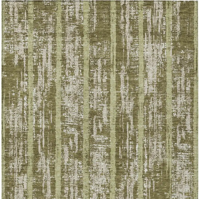 Olive Green Dark Green And Beige Striped Washable Indoor Outdoor Area Rug Photo 7