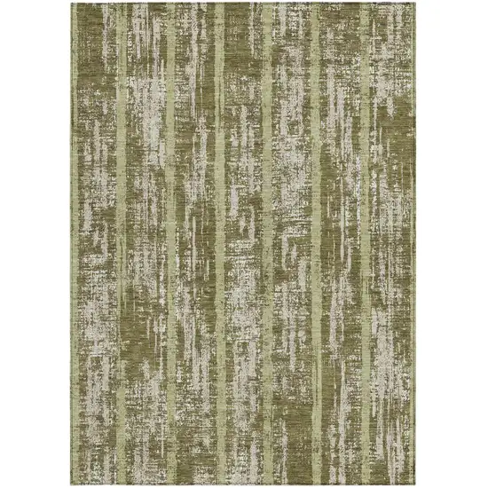 Olive Green Dark Green And Beige Striped Washable Indoor Outdoor Area Rug Photo 7