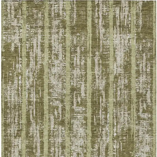 Olive Green Dark Green And Beige Striped Washable Indoor Outdoor Area Rug Photo 6