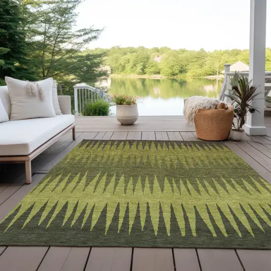 Olive Green Dark Green And Brown Striped Washable Indoor Outdoor Area Rug Photo 7