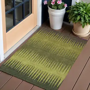 Photo of Olive Green Dark Green And Brown Striped Washable Indoor Outdoor Area Rug