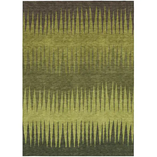 Olive Green Dark Green And Brown Striped Washable Indoor Outdoor Area Rug Photo 6