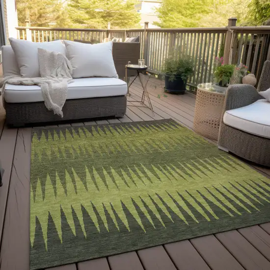 Olive Green Dark Green And Brown Striped Washable Indoor Outdoor Area Rug Photo 9