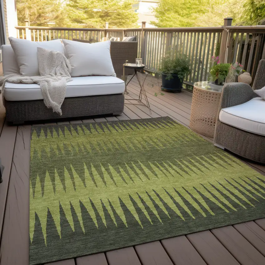 Olive Green Dark Green And Brown Striped Washable Indoor Outdoor Area Rug Photo 9