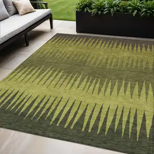Photo of Olive Green Dark Green And Brown Striped Washable Indoor Outdoor Area Rug