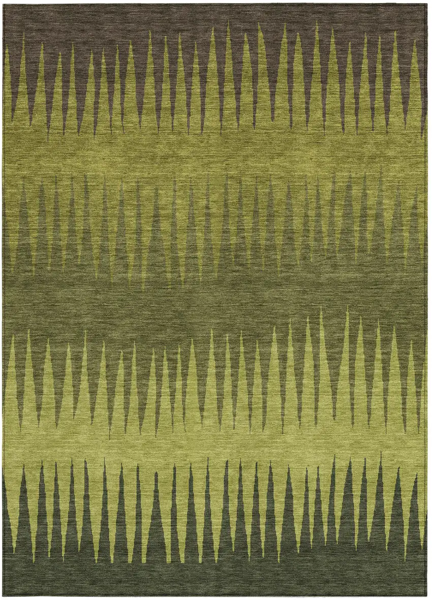 Olive Green Dark Green And Brown Striped Washable Indoor Outdoor Area Rug Photo 7