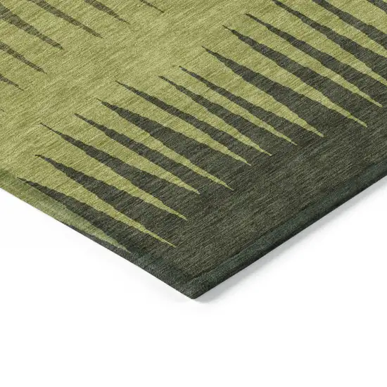 Olive Green Dark Green And Brown Striped Washable Indoor Outdoor Area Rug Photo 5