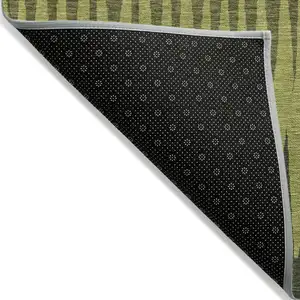 Photo of Olive Green Dark Green And Brown Striped Washable Indoor Outdoor Area Rug