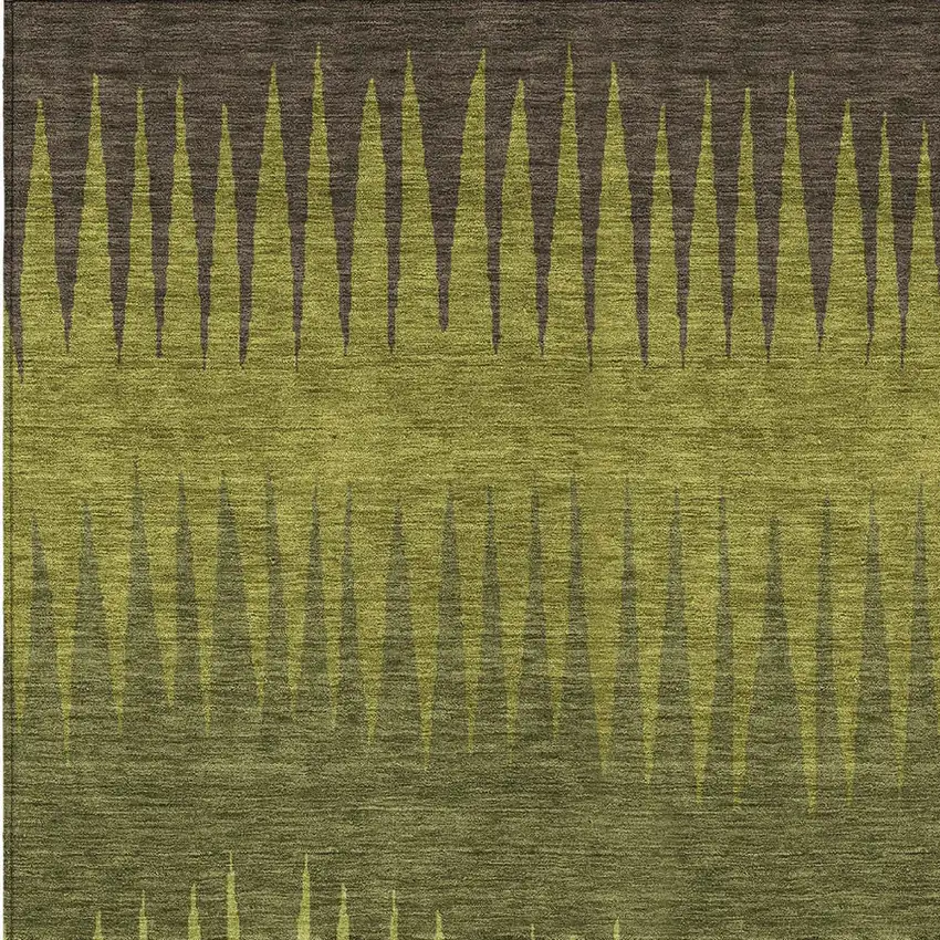 Olive Green Dark Green And Brown Striped Washable Indoor Outdoor Area Rug Photo 6