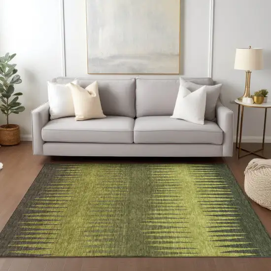 Olive Green Dark Green And Brown Striped Washable Indoor Outdoor Area Rug Photo 9