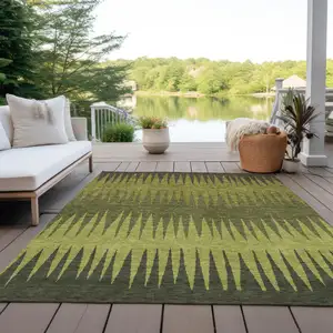 Photo of Olive Green Dark Green And Brown Striped Washable Indoor Outdoor Area Rug