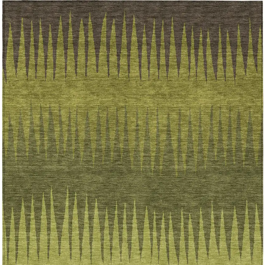 Olive Green Dark Green And Brown Striped Washable Indoor Outdoor Area Rug Photo 7