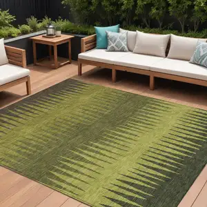 Photo of Olive Green Dark Green And Brown Striped Washable Indoor Outdoor Area Rug