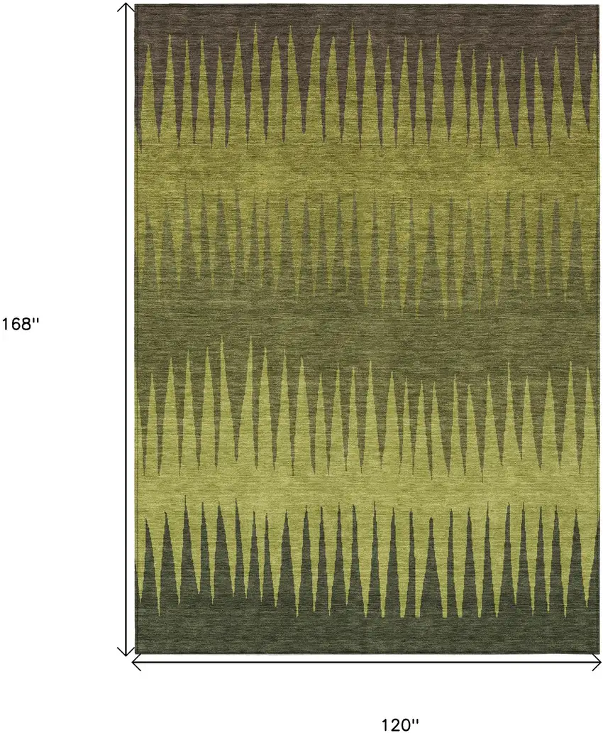 Olive Green Dark Green And Brown Striped Washable Indoor Outdoor Area Rug Photo 3