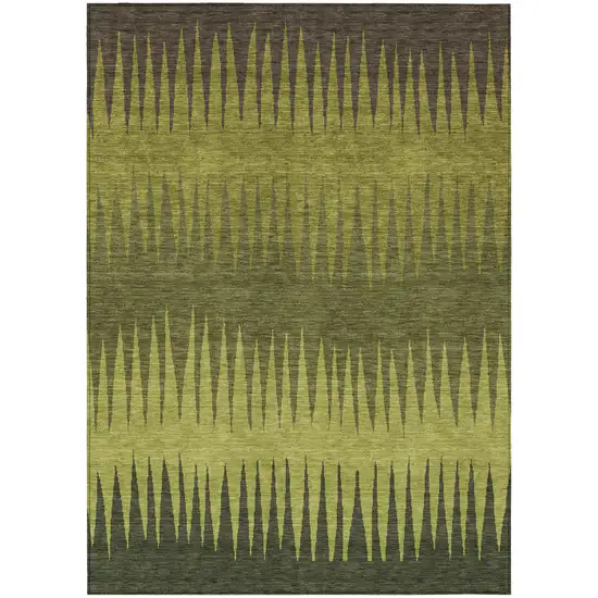 Olive Green Dark Green And Brown Striped Washable Indoor Outdoor Area Rug Photo 2