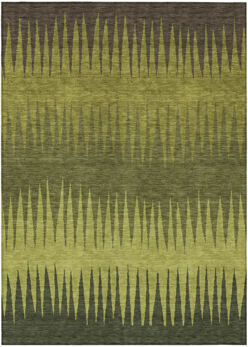Olive Green Dark Green And Brown Striped Washable Indoor Outdoor Area Rug Photo 2