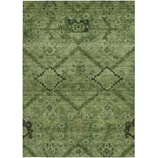 Olive Green Fern Green And Artichoke Green Floral Washable Indoor Outdoor Area Rug Photo 7