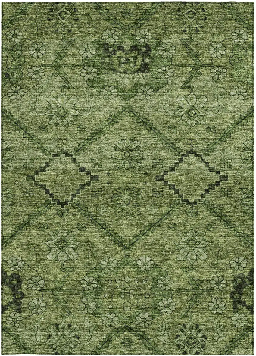 Olive Green Fern Green And Artichoke Green Floral Washable Indoor Outdoor Area Rug Photo 7