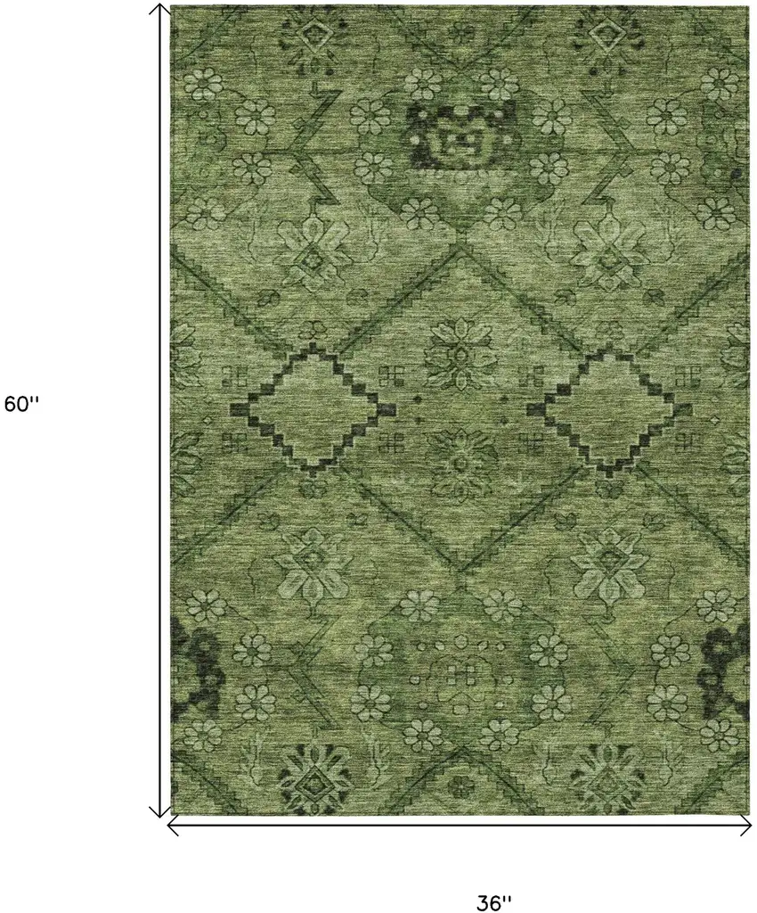 Olive Green Fern Green And Artichoke Green Floral Washable Indoor Outdoor Area Rug Photo 3