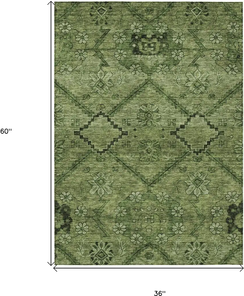 Olive Green Fern Green And Artichoke Green Floral Washable Indoor Outdoor Area Rug Photo 3