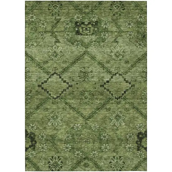 Olive Green Fern Green And Artichoke Green Floral Washable Indoor Outdoor Area Rug Photo 2