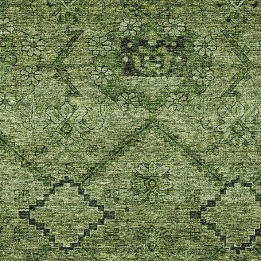 Olive Green Fern Green And Artichoke Green Floral Washable Indoor Outdoor Area Rug Photo 6