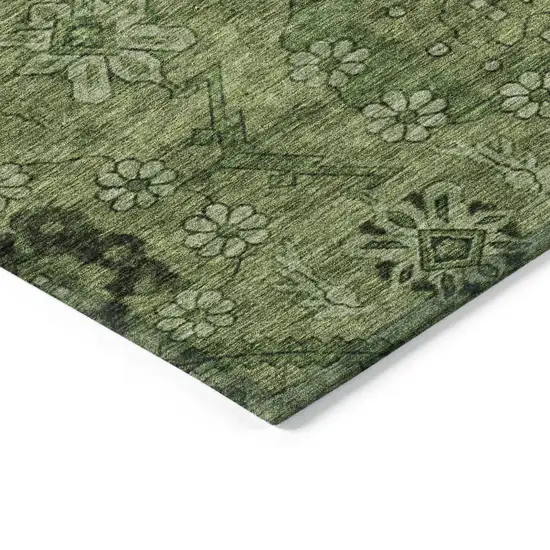 Olive Green Fern Green And Artichoke Green Floral Washable Indoor Outdoor Area Rug Photo 5