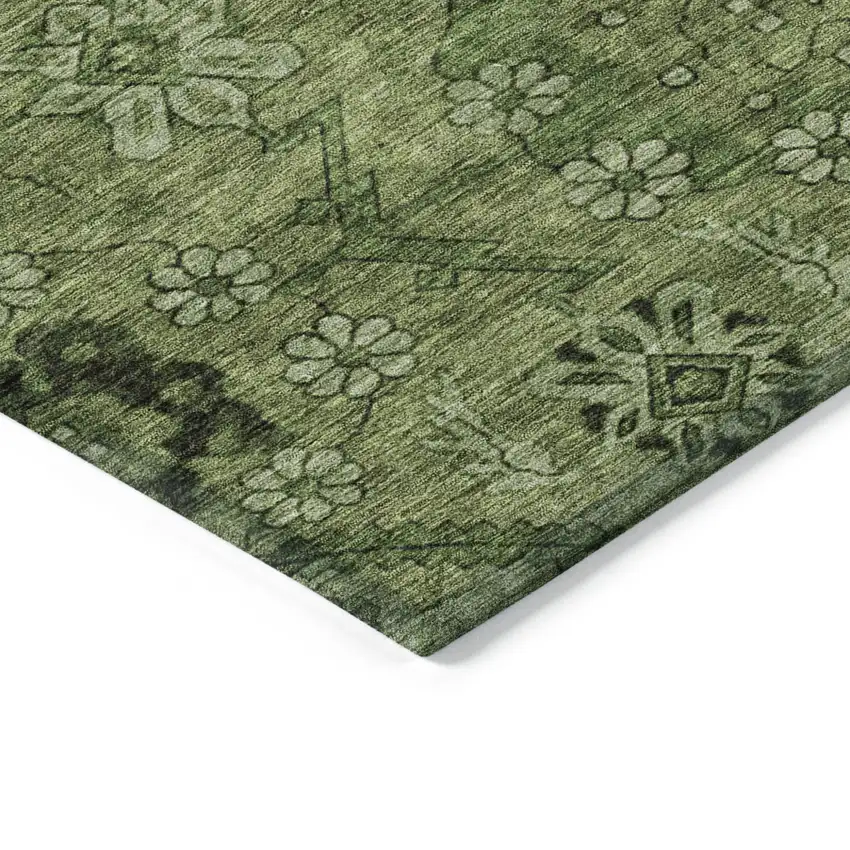 Olive Green Fern Green And Artichoke Green Floral Washable Indoor Outdoor Area Rug Photo 5
