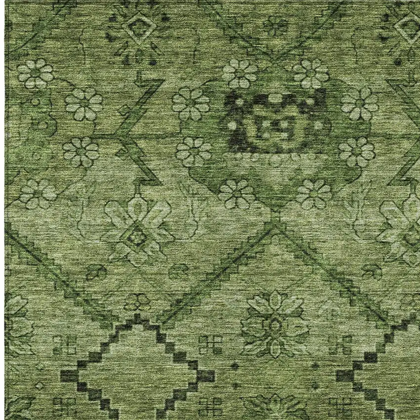 Olive Green Fern Green And Artichoke Green Floral Washable Indoor Outdoor Area Rug Photo 6