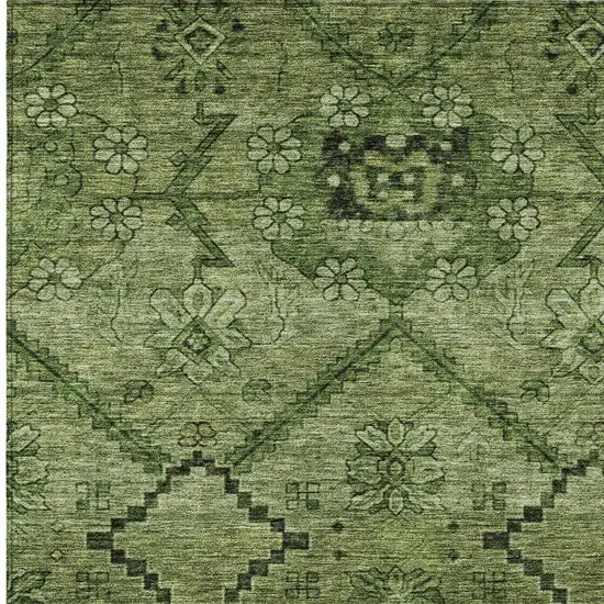 Olive Green Fern Green And Artichoke Green Floral Washable Indoor Outdoor Area Rug Photo 6