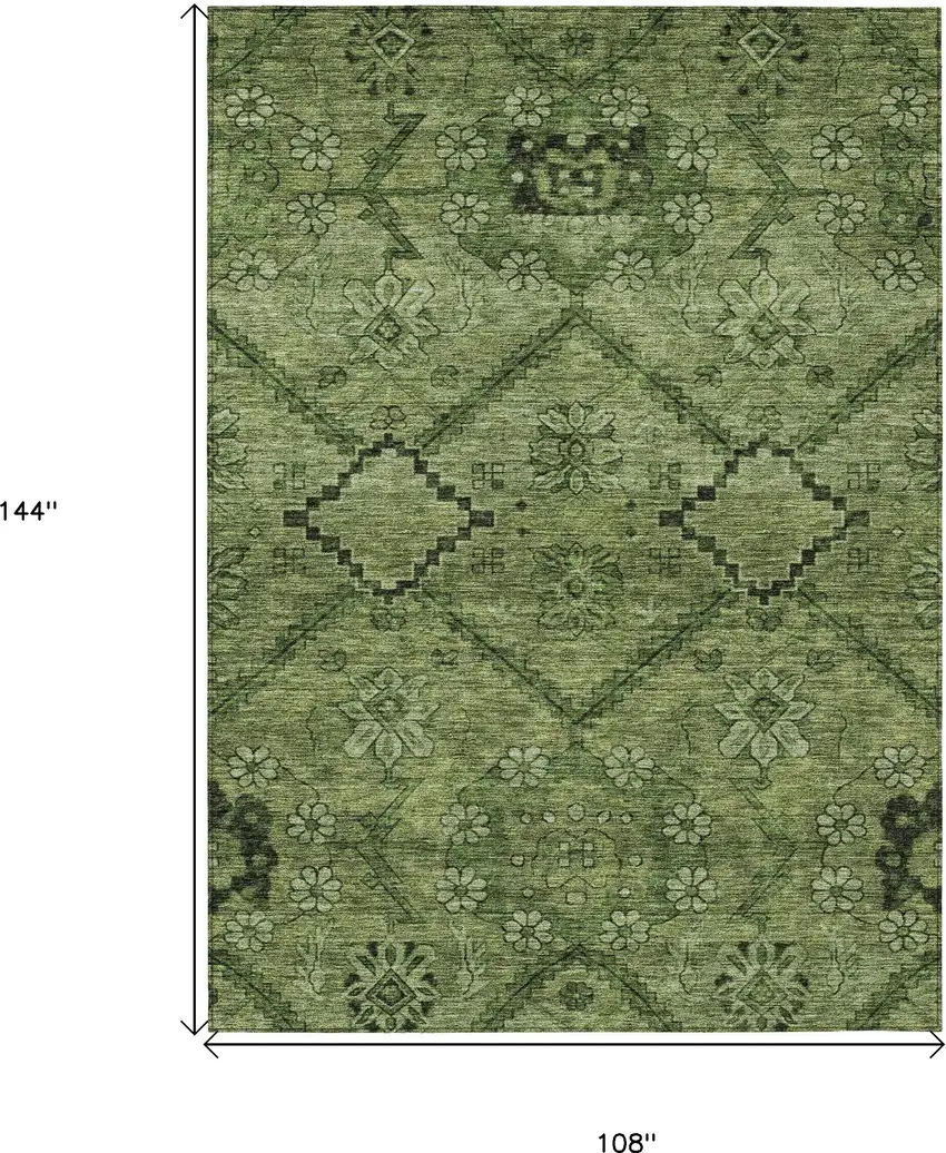 Olive Green Fern Green And Artichoke Green Floral Washable Indoor Outdoor Area Rug Photo 3
