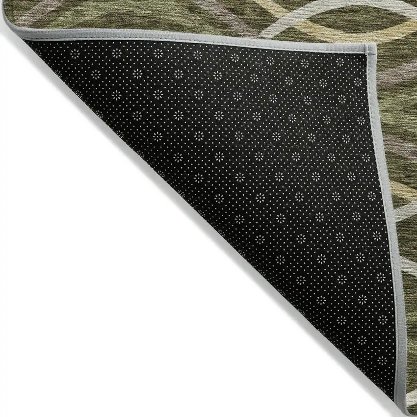 Olive Green Fern Green And Ivory Abstract Washable Indoor Outdoor Area Rug Photo 2