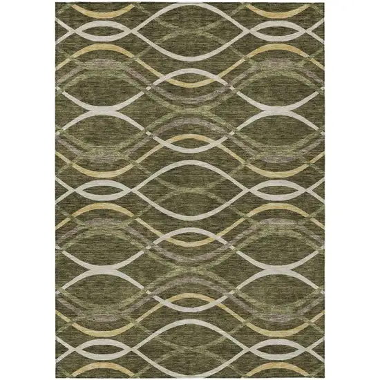 Olive Green Fern Green And Ivory Abstract Washable Indoor Outdoor Area Rug Photo 1