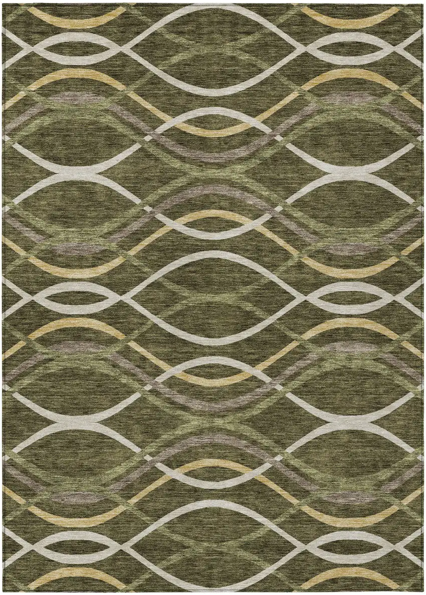 Olive Green Fern Green And Ivory Abstract Washable Indoor Outdoor Area Rug Photo 1
