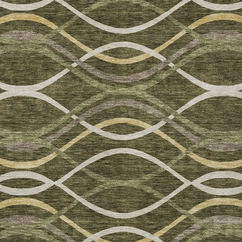 Olive Green Fern Green And Ivory Abstract Washable Indoor Outdoor Area Rug Photo 5