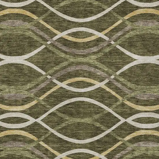 Olive Green Fern Green And Ivory Abstract Washable Indoor Outdoor Area Rug Photo 5