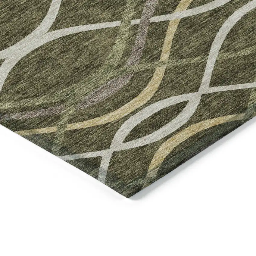 Olive Green Fern Green And Ivory Abstract Washable Indoor Outdoor Area Rug Photo 3