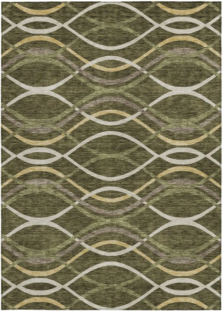 Olive Green Fern Green And Ivory Abstract Washable Indoor Outdoor Area Rug Photo 5