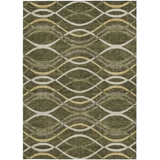 Olive Green Fern Green And Ivory Abstract Washable Indoor Outdoor Area Rug Photo 5