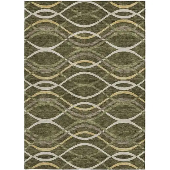 Olive Green Fern Green And Ivory Abstract Washable Indoor Outdoor Area Rug Photo 5