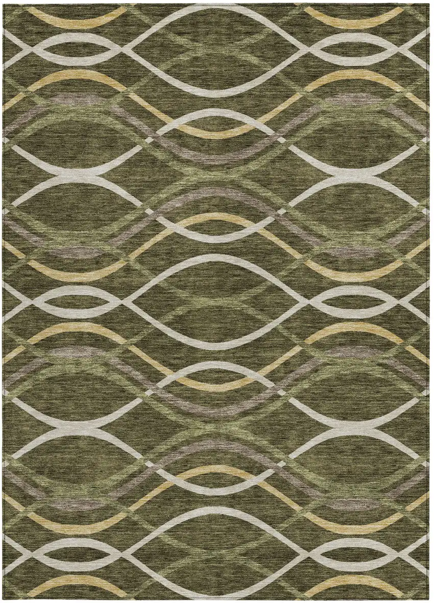 Olive Green Fern Green And Ivory Abstract Washable Indoor Outdoor Area Rug Photo 5