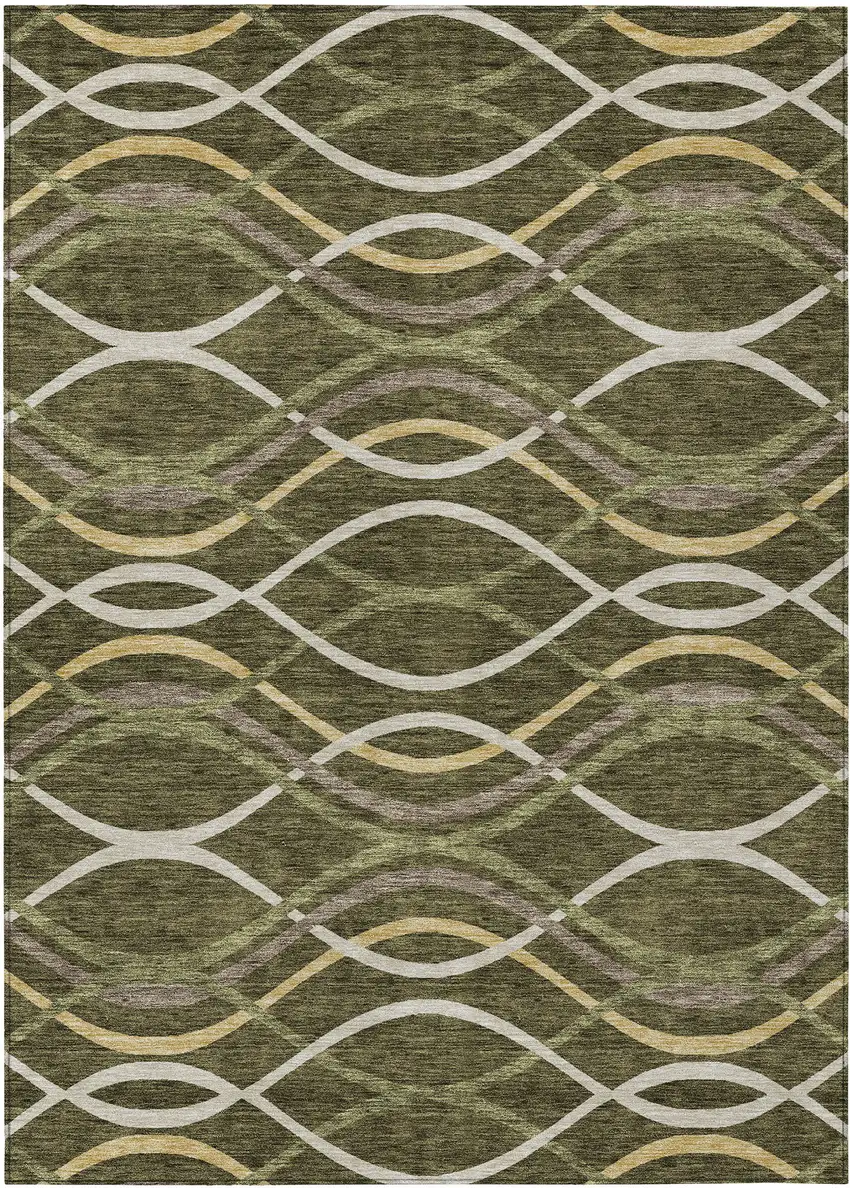 Olive Green Fern Green And Ivory Abstract Washable Indoor Outdoor Area Rug Photo 1