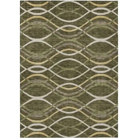 Olive Green Fern Green And Ivory Abstract Washable Indoor Outdoor Area Rug Photo 1