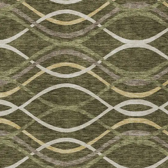 Olive Green Fern Green And Ivory Abstract Washable Indoor Outdoor Area Rug Photo 4