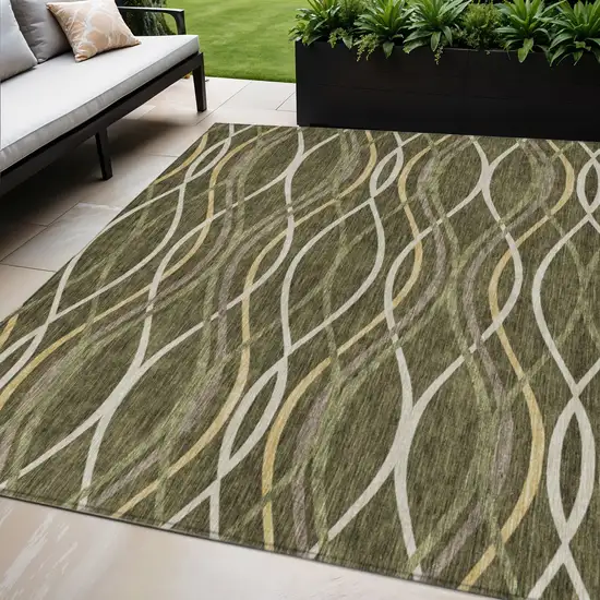Olive Green Fern Green And Ivory Abstract Washable Indoor Outdoor Area Rug Photo 1