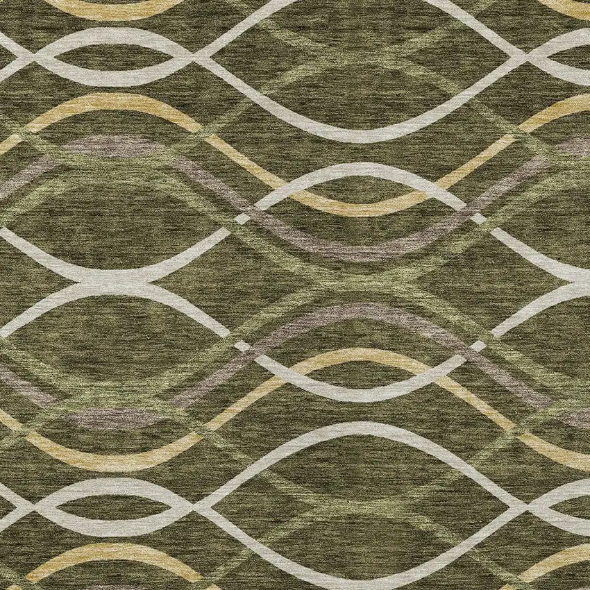 Olive Green Fern Green And Ivory Abstract Washable Indoor Outdoor Area Rug Photo 4